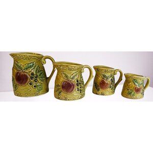Vintage Measuring Cup Set of 4 Ceramic Enesco Japan E-7220 Embossed Apples